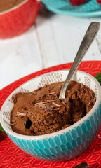 close up of dark chocolate mousse