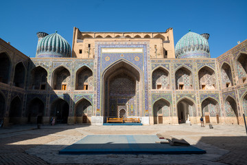 Registan square on a sunny day in Samarkand, Uzbekistan