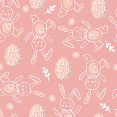 Cute Easter Bunnies Vector Seamless Pattern