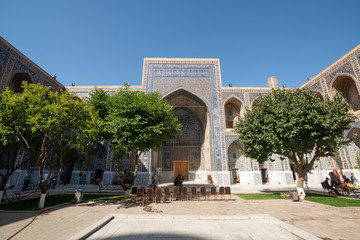 Registan square on a sunny day in Samarkand, Uzbekistan