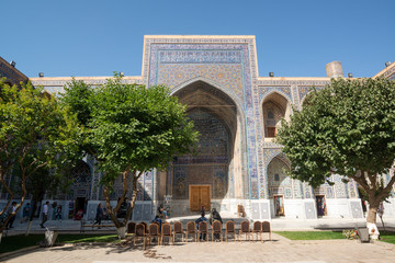 Registan square on a sunny day in Samarkand, Uzbekistan