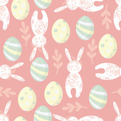 Cute Easter Rabbits Vector Seamless Pattern