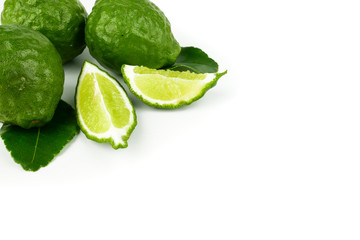 Fototapeta na wymiar fresh bergamot fruit, Kaffir Lime, Citrus bergamia with leaf isolated on white background