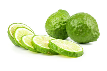 fresh bergamot fruit, Kaffir Lime, Citrus bergamia with leaf isolated on white background