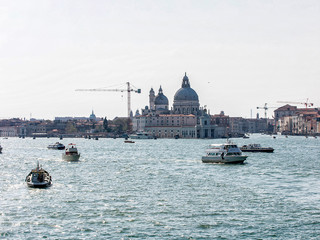 Santa Maria della Salute basilica and city skyline in summer Venice