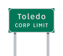 Vector illustration of Toledo Corp Limit green road sign