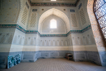 Interior of Bibi-Khanym Mosque in Samarkand, Uzbekistan.