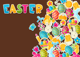 Happy Easter greeting card with holiday stickers.