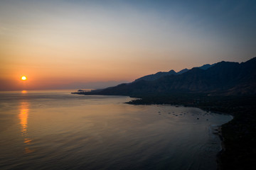 aerial view on sunset over the sea