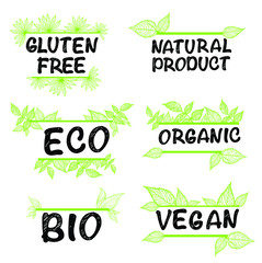 Fototapeta premium green icons, logotypes for vegan, vegetarian, plant based products