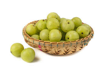 Indian gooseberry or amla green fruits from Emblic tree (Phyllanthus emblica) isolated on white background