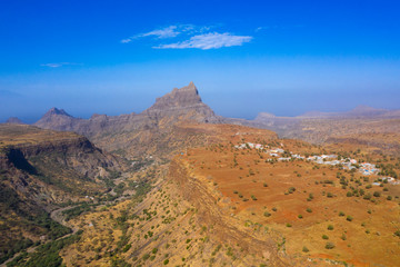 Fototapeta na wymiar Aerial view of Brianda mount in Rebeirao Manuel in Santiago island in Cape Verde - Cabo Verde