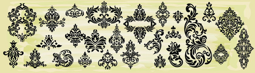 Oriental vector damask patterns for greeting cards and wedding invitations.