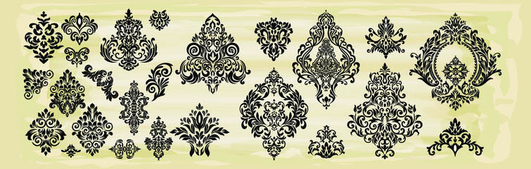 Oriental vector damask patterns for greeting cards and wedding invitations.