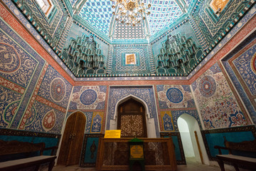 Interior of historical necropolis and mausoleums of Shakhi Zinda, Samarkand, Uzbekistan.