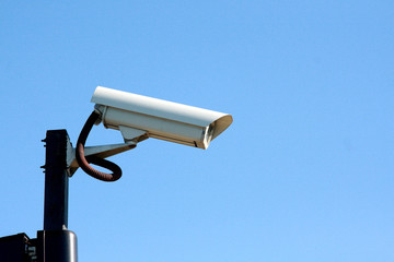 outdoor surveillance camera guarding the perimeter of the building
