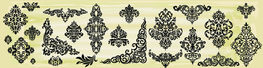 Fototapeta na wymiar Oriental vector damask patterns for greeting cards and wedding invitations.