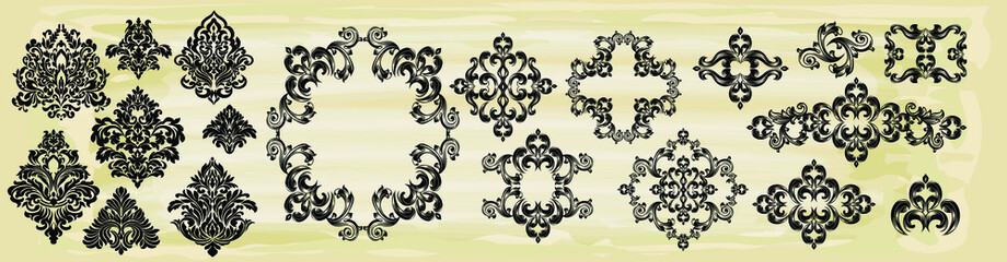 Oriental vector damask patterns for greeting cards and wedding invitations.