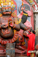 Durga statue in a Durbar square in Kathmandu