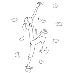 Illustration of a woman doing bouldering (sport climbing)(Line drawing) © makiaki
