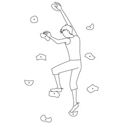 Illustration of a man doing bouldering (sport climbing)(Line drawing) © makiaki