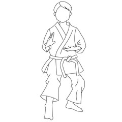 Illustration of a man doing karate (kata)(Line drawing)