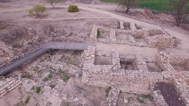 Aerial of upper city ruins of Tel Hazor. Israel. DJI-0001-13