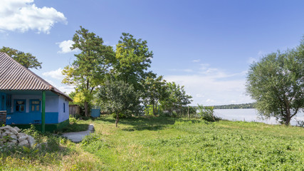 Beautiful summer landscape in the wide river.