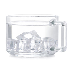 glass mug cup with water and ice cube on white background isolation