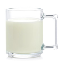 glass mug cup with milk on white background isolation