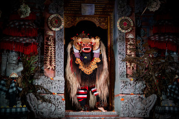 javanese barong demon coming out of temple © DEN