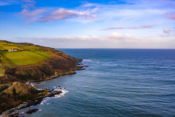 Aerial view of Kinnagoe bay in County Donegal, Ireland