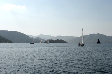Fototapeta premium Yachts in the Bay near the Turkish city of Marmaris