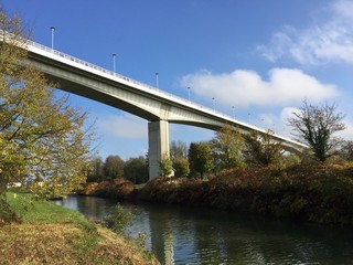 The Canal du Rhône au Rhin in the vicinity of Dole, France. This important waterway connects the...