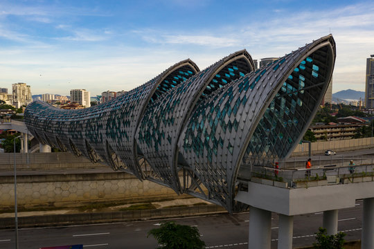 kuala lumpur, malaysia - 16 february 2020. newly launched bridged call saloma link in morning view aerial shot
