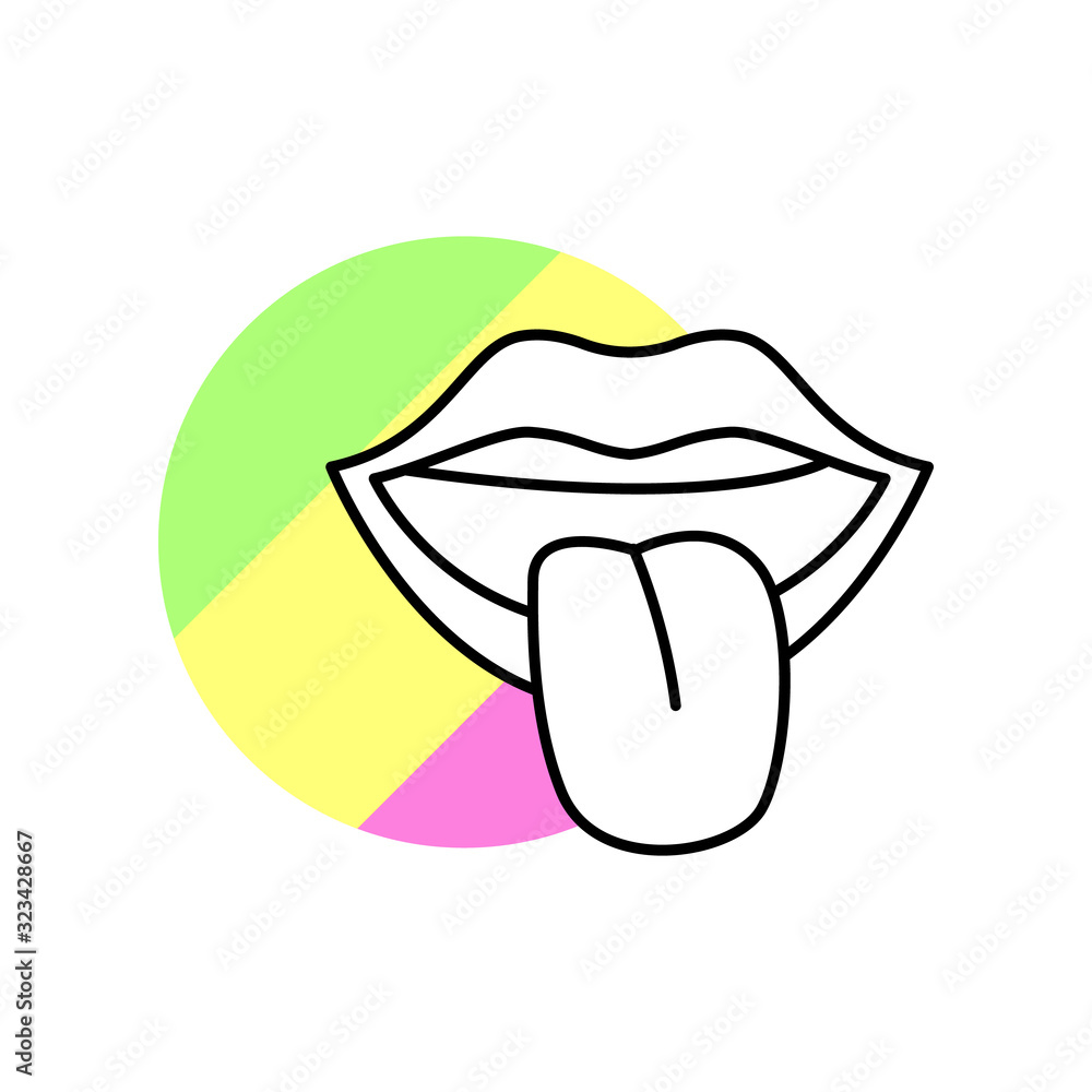 Poster lips tongue icon. simple line, outline vector in color circle of retro 90s style icons for ui and ux
