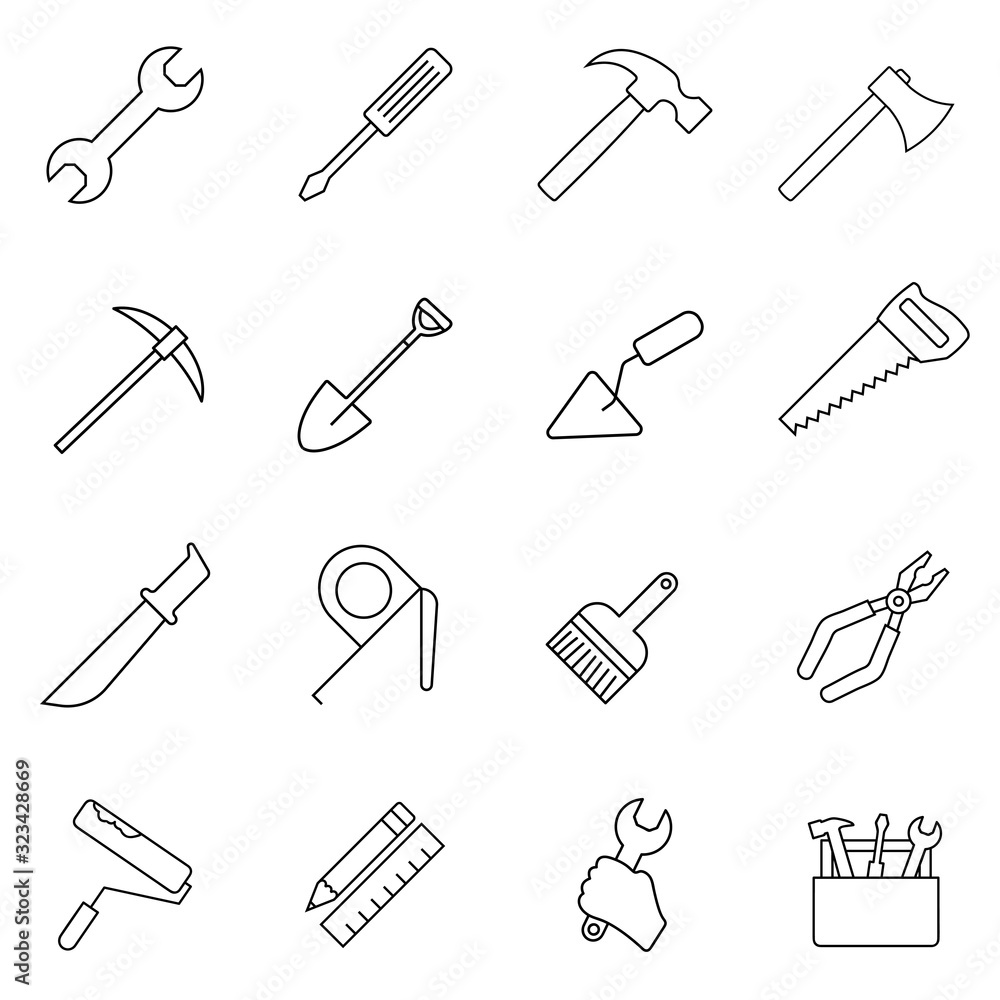 Aufkleber tools line icons set. outline elements, linear signs, simple symbols collection. modern graphic desi
