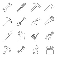 Tools line icons set. Outline elements, linear signs, simple symbols collection. Modern graphic design concepts. Logo concept, web graphics.