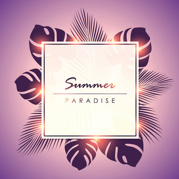 summer paradise holiday shiny design with palm leaves vector illustration EPS10