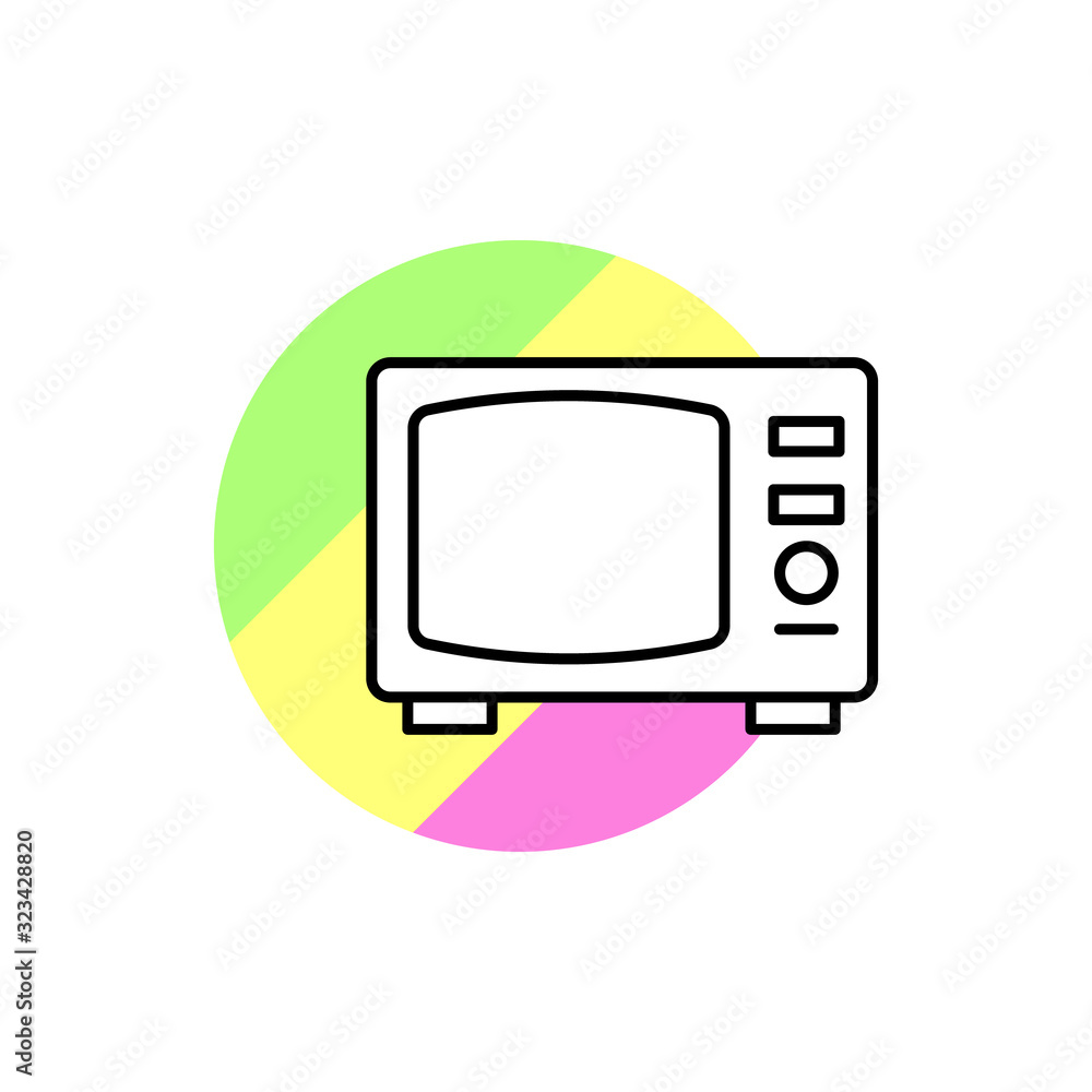 Poster television technology icon. simple line, outline vector in color circle of retro 90s style icons for