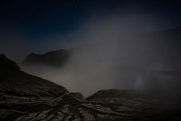 view into crater of a vulcano at night