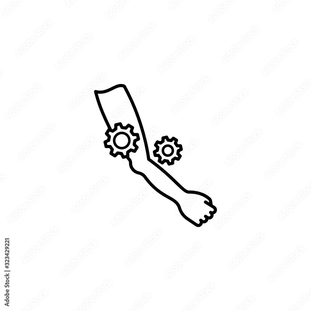 Poster hand arm gear icon. simple line, outline vector elements of traumatology icons for ui and ux, websit
