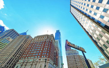 Penn Center and skyline with skyscrapers in Philadelphia of PA