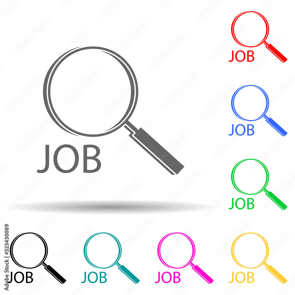 Poster word work and magnifier multi color style icon. simple glyph, flat vector of hr and heat hunting ico