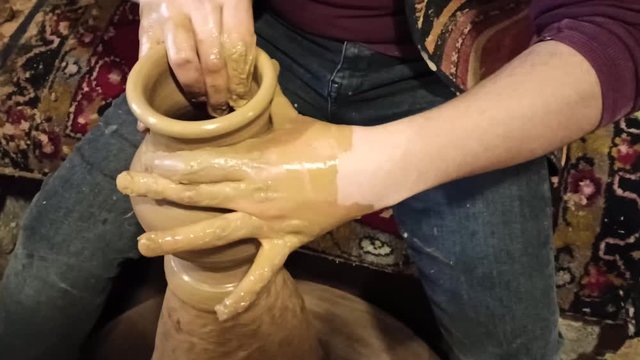 Production of ceramic vase by the hand of pottery artist in Avanos city Cappadocia, Turkey