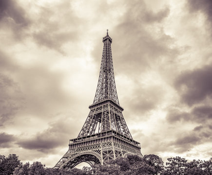 The Eiffel Tower. Vintage photo processing. Paris France