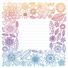 Flowers March 8. Doodle floral pattern. Vector icons for women.