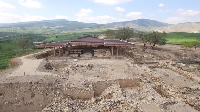 Aerial of Salomon's gate & canaanite palace of Tel Hazor. Israel. DJI-0002-01