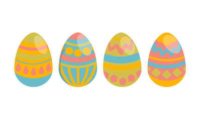 Decorated colorful eggs. Easter holiday. Vector illustration