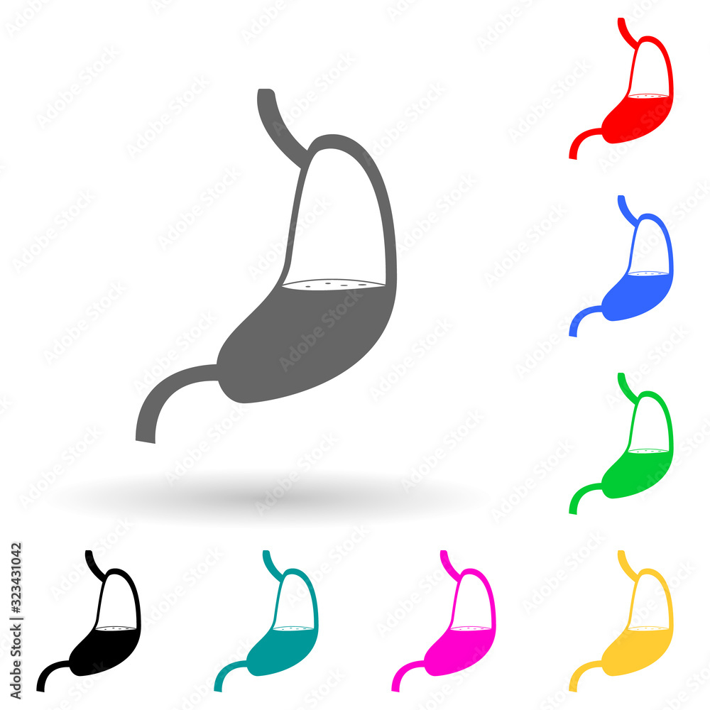 Poster stomach multi color style icon. simple glyph, flat vector of human parts icons for ui and ux, websit